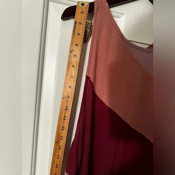 FREE PEOPLE Way of the World Tunic Asymmetrical Berry Tone Stripes LOW T Back M - Picture 9 of 11